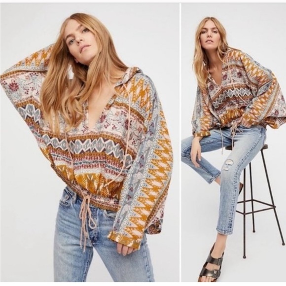 Free People Tops - Free People Hold On Tight Cotton Gauze Oversized Pullover Hoodie Size XS/S